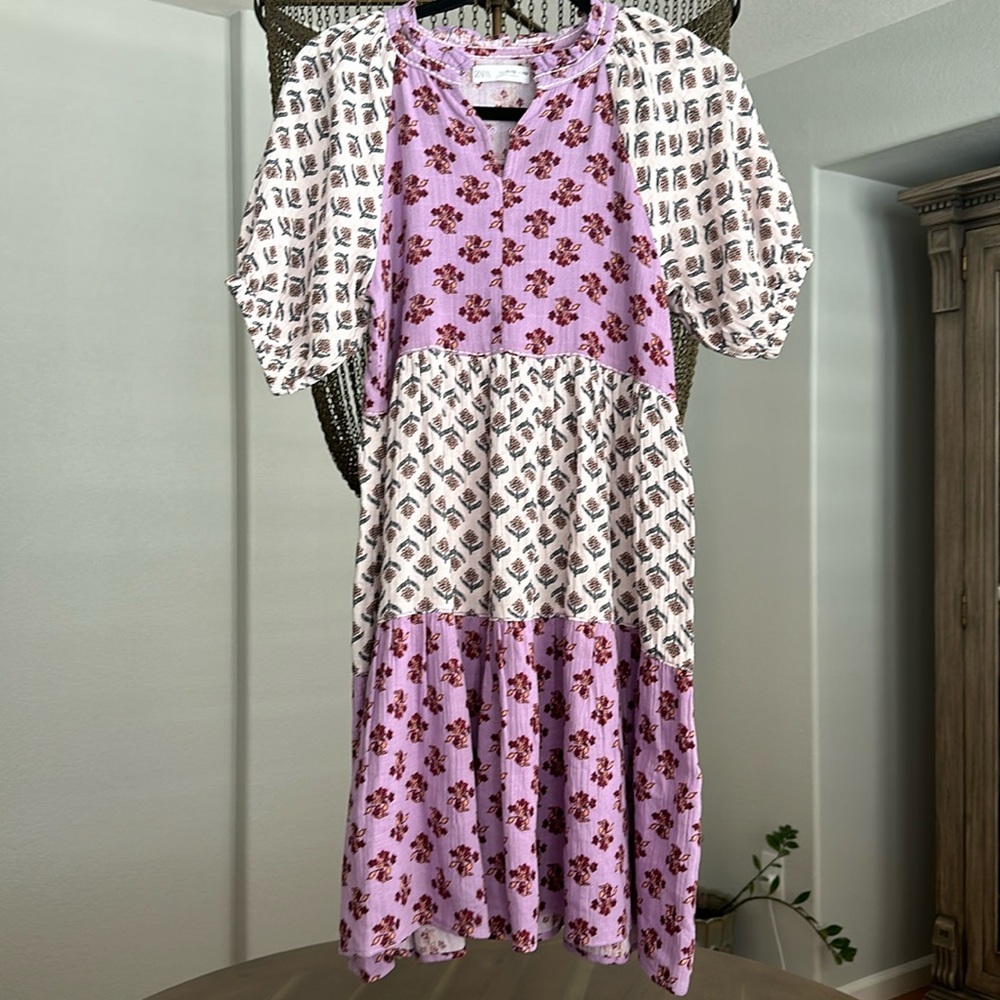 Zara Girl’s Boho Dress in Ivory and Purple, size 11-12